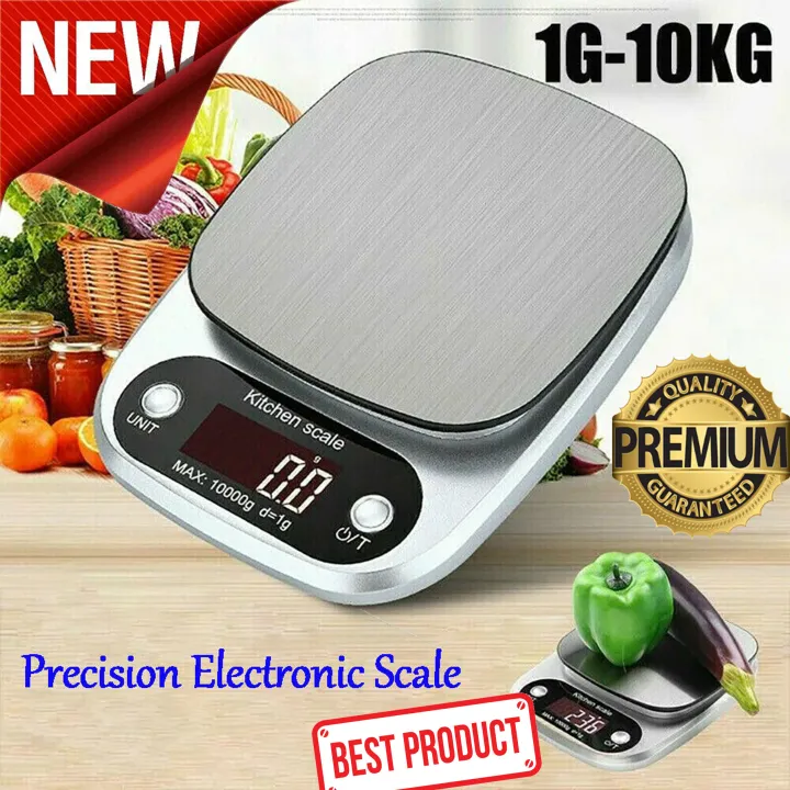 imported LED Precision Digital Kitchen Scale Food Stainless Steel Electronic Scale Small Food Scale Gram Electronic Scale LED Display Kitchen Weighing Scale with Multifunction for Food Cooking Original Genuine Best 1g minimum 10kg maximum