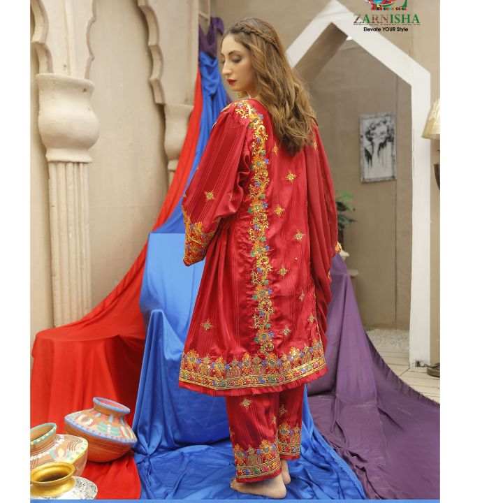 Zarnisha%20Balochi%20Embroidery%20Red%20Dress%20Zareecha%20Collection%20For%20Girls%20/%20Women%20-%20Image%203