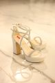 Women Fashion Block Heel, Pearl Shoes, Bridal Ivory Shoes, High Heels, Cream Low Heel, Wedding Shoes, Beige. 