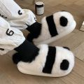 Cozy Soft Winter Panda Slippers Fluffy Animal Panda Plush Slides Cute Thick Sole Girls. 