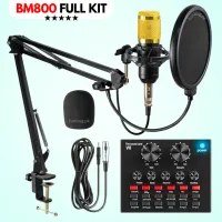 ORIGINAL BM800 Condenser Microphone KIT with & without V8 SoundCard for Studio Recording ~ Home Studio Setup for PodCasting, Live Streaming, Gaming, Singing, ASMR with Mic Suspension Scissor Arm, XLR Cable, Shock Mount and Pop Filter ~ By FunBug