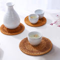 Natural Rattan Woven Placemat Round Table Mat Insulation Coasters Pot Coffee Placemats Pad Anti-Slip Table Mats Handicraft. 