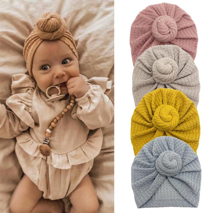 Solid Color Knotted Baby Hat Spring Big Donut Baby Girl Turban Cap Headwraps Newborn Kids Bonnet Beanie Photography Props
