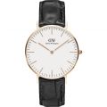 Daniel Wellington White Dial Black Leather Strap Watch For Men DW00100041. 