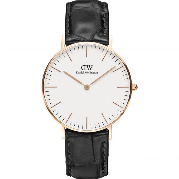 Daniel Wellington White Dial Black Leather Strap Watch For Men DW00100041