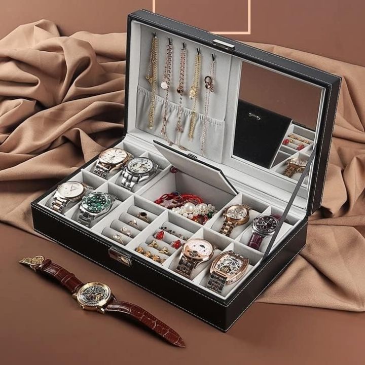 Watch%20Box%20Organizer%20for%20Men%20PU%20Leather%20Storage%20Case%20Classic%20and%20Luxury%20Style%20Black/Brown%206/8/10/12%20Grid%20-%20Image%203