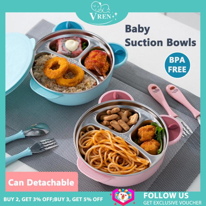 【Happier】 VREN Stainless Steel Cartoon Suction Bowls For Baby Non-Slip & Non-Flip Baby Insulation Bowl Tableware For Infants BPA Free