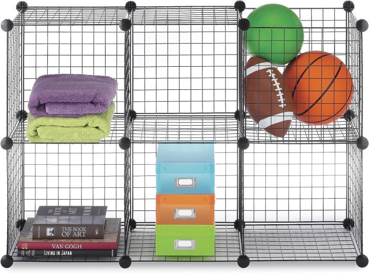 Whitmor Storage Cubes - Stackable Interlocking Wire Shelves -Black (Set of 6)