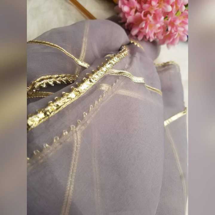 Dupatta Lace Net Dupatta Net Fabric - Grey-For Women Dyeable With Golden Lining And Border -  Net Dupatta for Girls / Ladies & Women - Chunri-Stole - Scarf