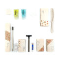 Hotel disposable toiletry set, carton cardboard, card, box, disposable toothbrush, shampoo, toothbrush, comb, hotel supplies. 