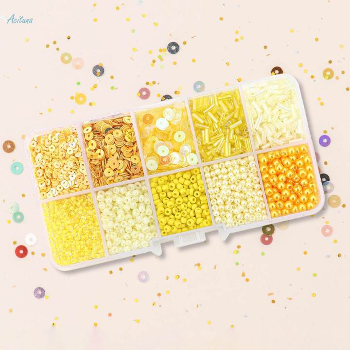 Embroidery Beads and Sequins Mixed Craft Beads for Handmade Sewing Necklace Yellow