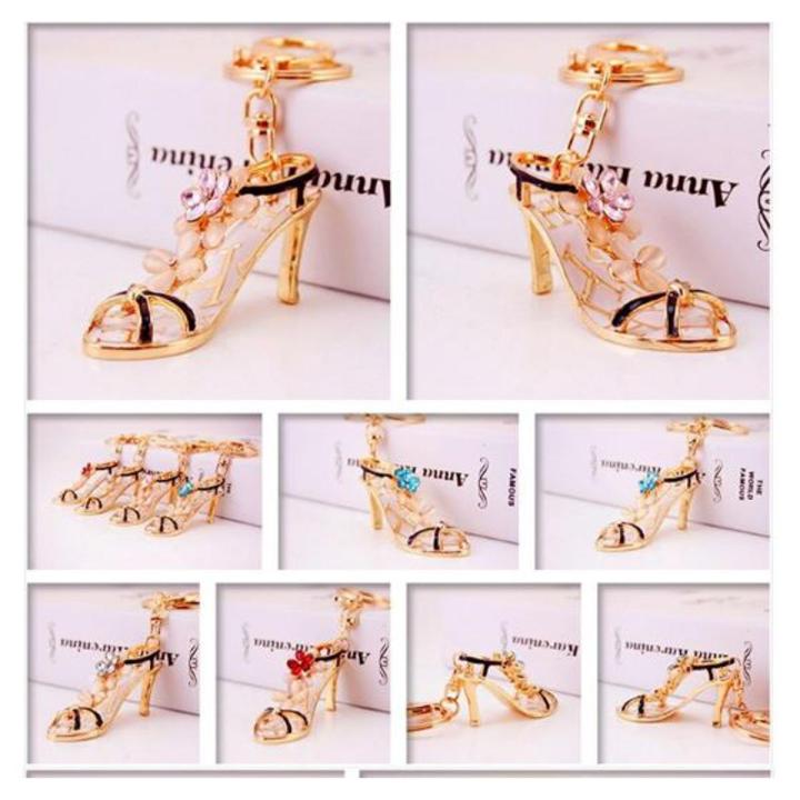 1Pcs Metal Zinc Alloy Fashion Keychains High Heel Shoe Sandals For Women Bag Charm Keychain Car Key Rings Accessories - Color Randomly