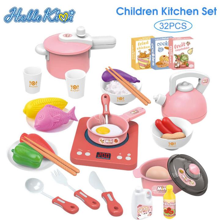 NYT 32Pcs Kitchen Playsets Kitchen Toy Set Simu-Lation Cooking Tableware Set Electronic Kids Kitchen Pretend Play Toys Breakfast Stove Pots Utensils And Pans Food Pretend Cookware Cooking Play Kitchen Set For Kids Girl Boy