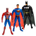 3 Pcs Set Large 6 inch Size - Action Figures Superhero Character Toys For Kids Boys Girls Baby Children Superman Spiderman Batman Avengers Marvel and DC With LED Light Movable Head Moveable Super Hero Figure Super Bat Spider Cartoon Characters Big Toy. 