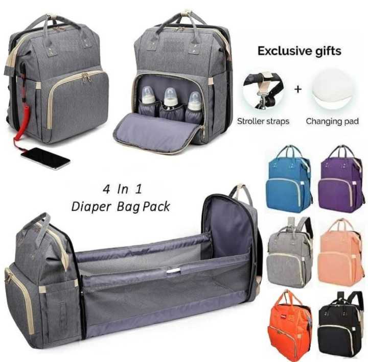 4-in-1 Baby Diaper Bag Portable Diaper Bag Baby Travel Backpack Baby Bed Diaper Changing Table Pads For Mom Dad Baby