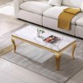 Center Table for Living Room Modern White Center Table with wooden Marble texture Top & Luxury Gold paint. 