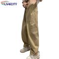 Baggy Pants Full Length Vintage Straight Wide Leg Solid Color Casual Trousers. 
