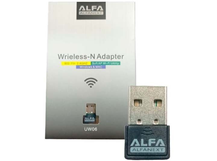 Alfa UW06 150 Mbps Wifi Adapter, Realtek RTL8188FTV USB Dongle, PC Wifi Adapter (Windows 10/11 Plug and Play)