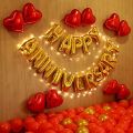 Happy Anniversary decoration set Beautiful Anniversary Surprise theme Happy Anniversary Foil Balloons, Golden and & Red Latex Balloons, Fairy Light, foil Heart Balloons anniversary Combo Kit Pack. 