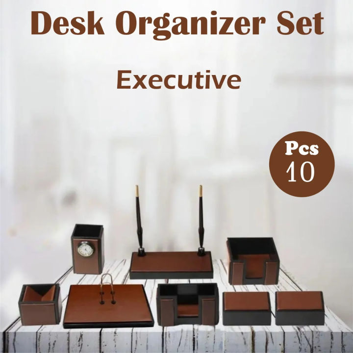 (10 Piece) Executive Wooden Desk Organizer Set for Office | Desk Organisers & Desk Organizers Wooden | Cute Desk Organizer Set | Office Accessories Table & Office Accessories Set | Office Table Accessories