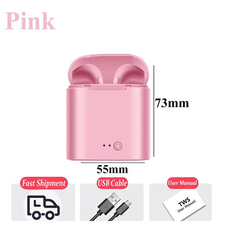 New i7s tws Bluetooth Headphones Red Pink wireless earphones Sports earbuds Headset With Mic for iphone huawei xiaomi samsung