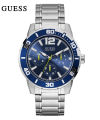 Guess Trek Blue Dial Silver Stainless Steel Watch For Men-W1249G2. 