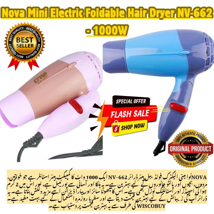 Nova%20Mini%20Electric%20Foldable%20Hair%20Dryer%20NV-662%20-%201000W%20Compact%20Travel%20Hair%20Styler%20for%20Women,%20Men,%20Kids%20&%20Pets%20%7C%20Lightweight%20&%20Portable%20with%202%20Hot%20Air%20Speeds%20&%20Styling%20Nozzle%20%7C%20Cute%20&%20Compact%20Like%20a%20Toy%20%7C%20Value%20for%20Money%20Grooming%20Tool%20%7C%20by%20WISCOBUY%20-%20Image%202