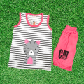 Stylish Sando Shirts and Shorts For Kids Baby Boys Round Neck O Neck Yellow/Pink 2Pc Kids Graphics Out Fit  Short Sleeve CAT print cotton jersey bodysuit. 