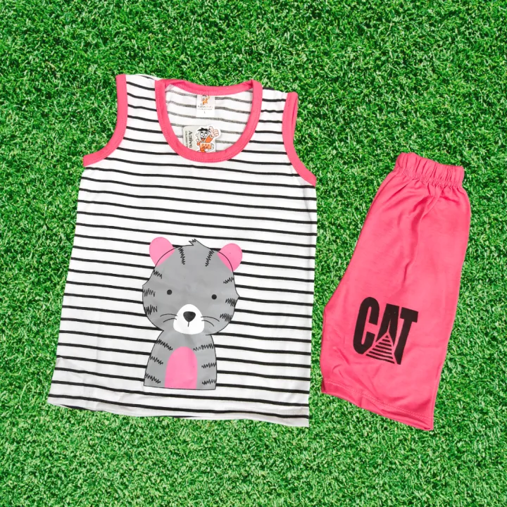 Stylish%20Sando%20Shirts%20and%20Shorts%20For%20Kids%20Baby%20Boys%20Round%20Neck%20O%20Neck%20Yellow/Pink%202Pc%20Kids%20Graphics%20Out%20Fit%20%20Short%20Sleeve%20CAT%20print%20cotton%20jersey%20bodysuit%20-%20Image%203