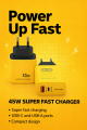 Daw-link 45W Super Fast Charger | Dual Port USB-C + USB-A | PD 3.0 & QC 3.0 Fast Charging Adapter for Samsung, iPhone, Xiaomi, Oppo, Vivo, Realme, OnePlus & More. 