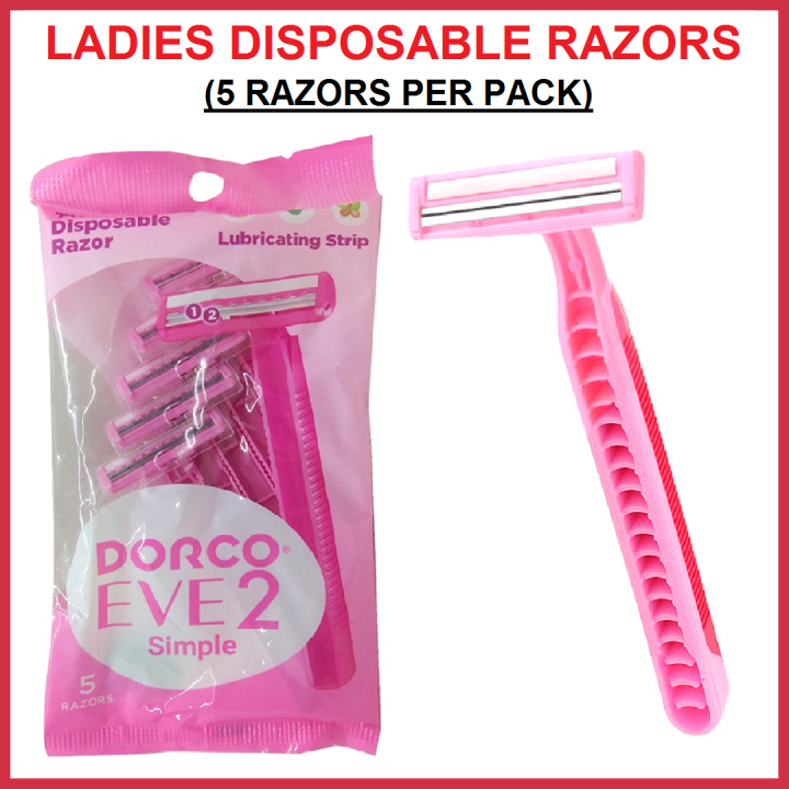 DORCO EVE 2 Twin Blade Disposable Body Razor for Women (5 Razors Pack) |  Ladies Women's Girls   Shaver Trimmer Razor |  Lady Razor - (2 Blades) Pink | Ladies Razer | Shave Body Razor for   Women Female | Makeup Tweezers | Health Beauty