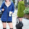 Yfashion Women Hooded Sweatshirt Fleece Lined Warm Thickened Jacket Large Size Solid Color Zipper Cardigan Sweater color. 