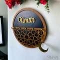 Personalized Name Wooden Key Holder & Jewelry Orgainzer, Round Islamic Pattern Design Wooden Key Hanger, Black & Gold Jewelry Organizer, Home Decor Wall Art, Personalised Wall & Home Decoration. 