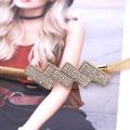 New Silver Gold Metal Belt Double Ring Imitate Rhinestone Lady Waist Belt Dress Suits Elastic Thin Slim Women Belts Waistband. 