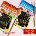 Pack of 2 Rainbow magic scratch note book Magic note book Magic Book Colourful note book with wooden Stick size 10 cm x 14 cm 10 Sheets for girls and boys. 
