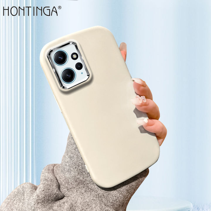 Hontinga for Redmi Note 12 4G Back Cover Luxury Silver Edge Lens Soft