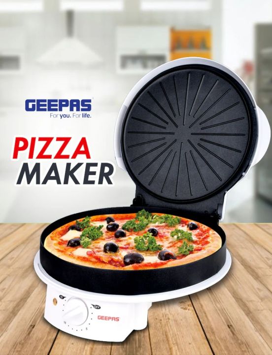 Geepas  Electric Household Pizza Maker for Instant Pizza Making Tool Oven With Ceramic Baking Stone 1800w Indoor Portable Pizza Oven Pan Maker Crepe Pancake and Imported Large Size Pizza Maker 32cm Energy Efficient 30mins Best Quality