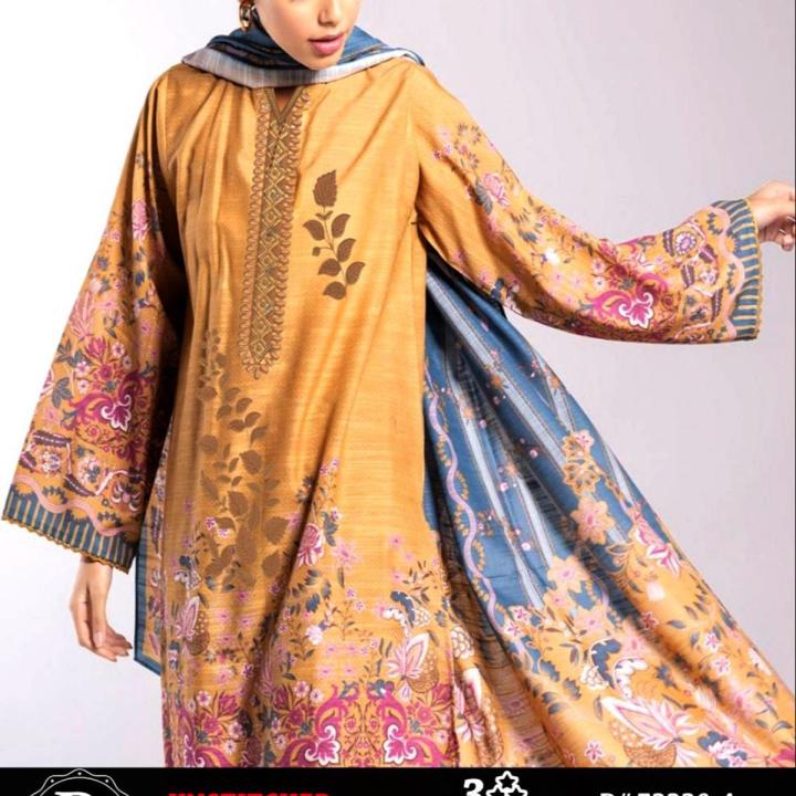 BJ Lawn Embroidery Shirt With Chiffon Dupatta & Dyed Trouser