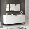 Modern Storage Cabinet For Home (Living Room) Or Office Use With Externally 4 Compartments In Pure White. 