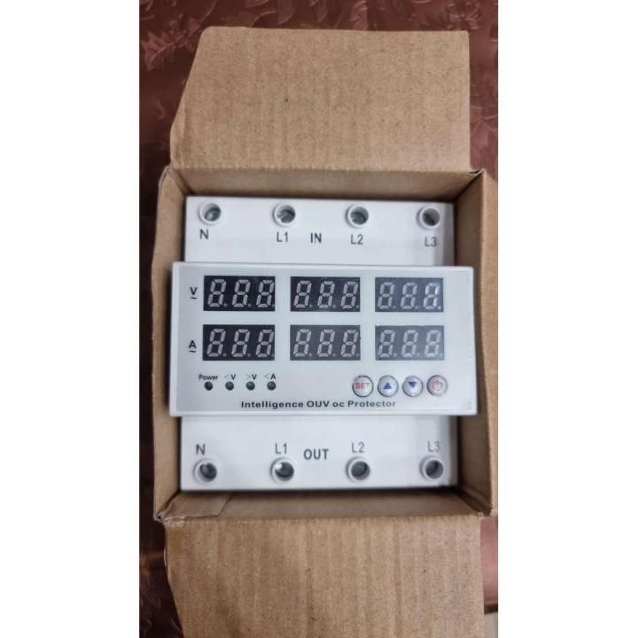Din Rail 3 Phase Voltage Relay 380V Voltmeter Ammeter Over and Under Voltage Monitor Relays Protector Adjust Current Overvoltage