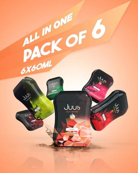 Juus Pack of 6 (60ml x 6) Peach Green Apple Pear Strawberry Lychee Pomegranate Liquid Enhancer Syrup For Workout Hydration No Sugar And Calories Water Flavoring Drink Pouch 30 Servings