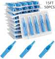Blue Flat Tattoo Needle Tips, 50pcs Tattoo Accessories 15FT, Disposable Plastic Assorted Tips, Plastic Tattoo Tips for Tattooing,Professional Plastic Needle Tips. 