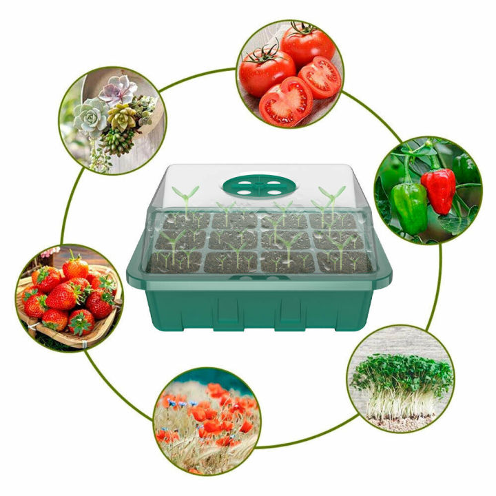 Trays Set Seedling Starter Cells Germination  Pots Grow Box 4x 12 Cell