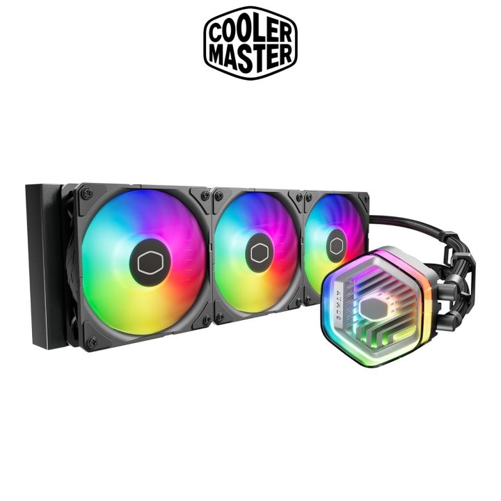 Cooler Master MasterLiquid 360 Atmos ARGB Close-Loop AIO Liquid Cooler Customize Pump, SickleFlow Edge PWM Fans, 360mm Radiator, CryoFuze