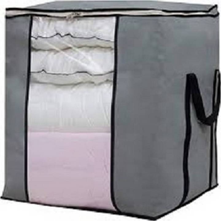 Large Foldable Storage Bag Organizer Clothes Storage Container for Blanket Comforter Clothing Bedding with Durable Handles Grey Daraz.pk