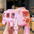 Imported 500ml Bus Water Bottle for Kids with Strap Sipper and Straw Leakproof BPA Free with Lock Water Bottle for School Kids Cute Bus Shaped Water Bottle for Girls and Boys. 