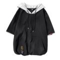 Short hoodie for summer fashion label loose fitting men's top, half sleeved shirt, t-shirt. 