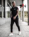 Black Designer Printed Tracksuit For Men Round Neck T Shirt For Mens and Pocket Style Trouser For Mens Summer Printed Tracksuit. 