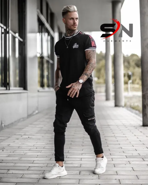 Black%20Designer%20Printed%20Tracksuit%20For%20Men%20Round%20Neck%20T%20Shirt%20For%20Mens%20and%20Pocket%20Style%20Trouser%20For%20Mens%20Summer%20Printed%20Tracksuit%20-%20Image%202