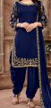 3Pc Navy and Gold Embroidered Traditional Chiffon Patiala Suit for Women and Girls – Premium Quality Formalwear Set. 